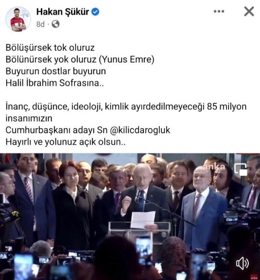 Kılıçdaroğlu'nun adaylığı FETÖ'cüleri de sevindirdi: Hakan Şükür'den 'hayırlı olsun' mesajı